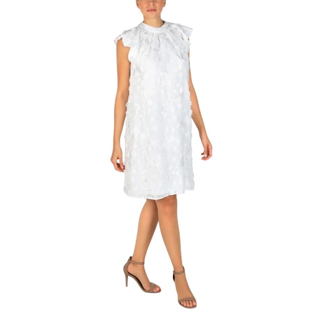Julia Jordan 3D Floral Embroidered Mini Dress White Sz 4 – Wedding Cocktail